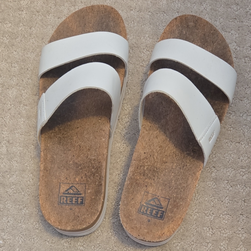 Reef White Cork Slide Sandals